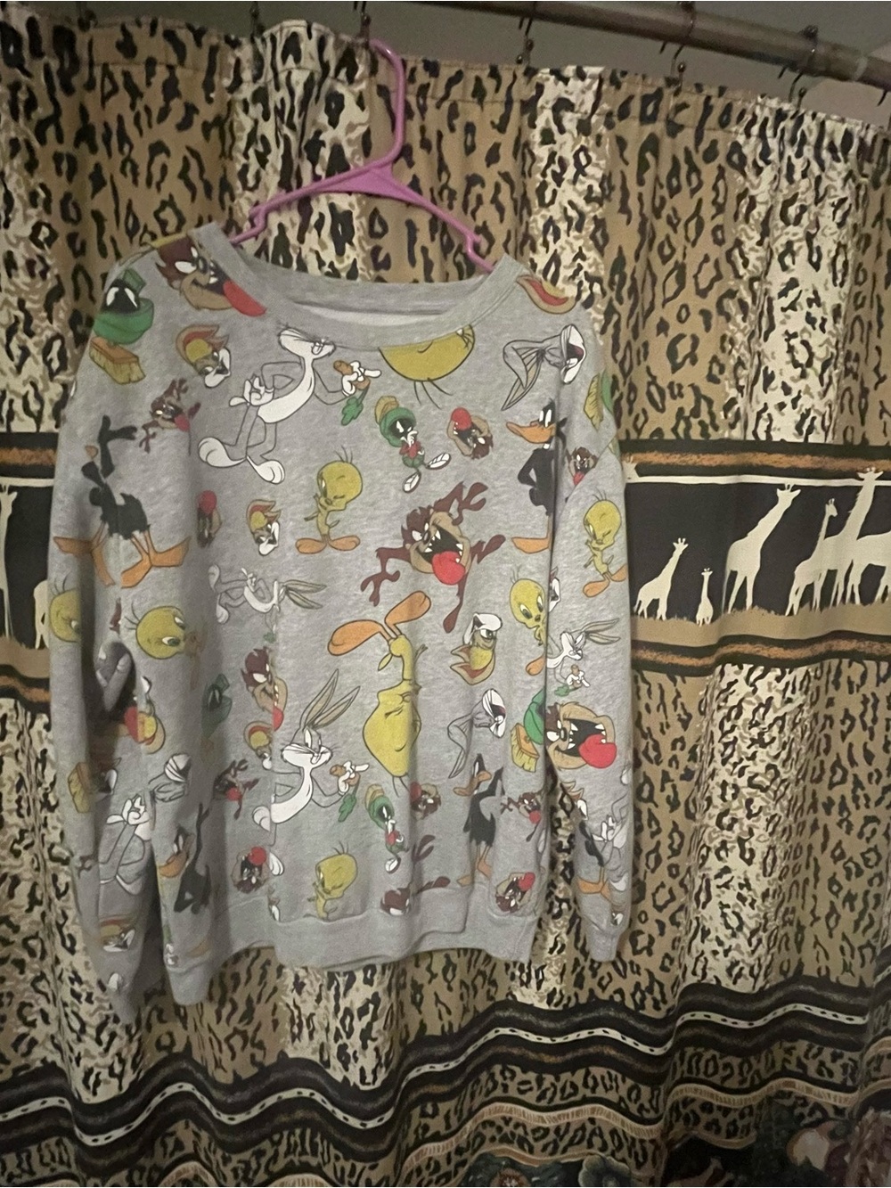 Warner Bros. Looney Tunes Light Gray Pullover with Multicolor Characters